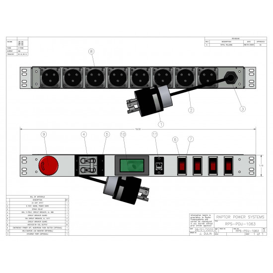 1U MIL SPEC PDU, 30A, L6-30P Input, 8 x MS3102E16-10S, TAA Compliant