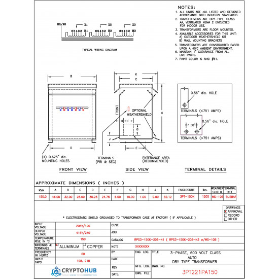 150kVA | 208V to 240V/415V Transformer